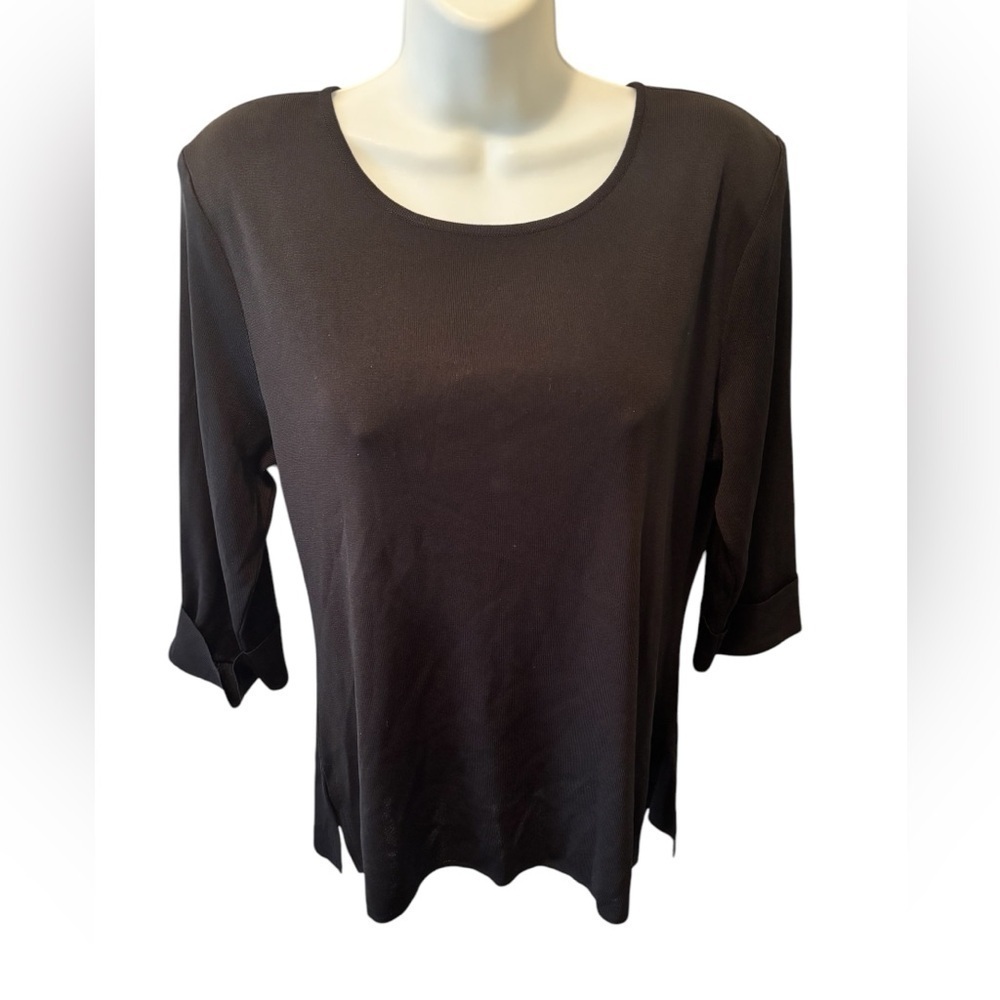 Exclusively Misook Monochrome Black 3/4 Cuff Sleeve Sweater Sz L Scoop Neck